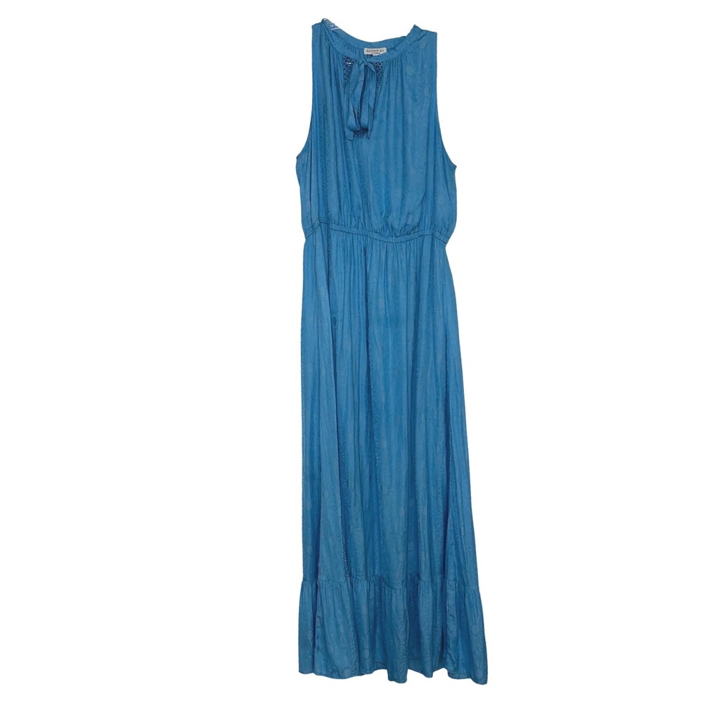 Current Air Blue Floral Embossed Maxi Dress Women's L boho garden party cottage